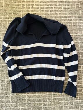 Banana Republic Navy White Stripe Collared Sweater